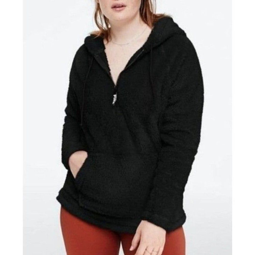 PINK VS Medium Black Teddy Pullover Zip Up Hoodie Victoria Secret